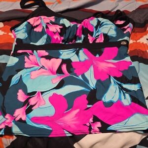 Floral Tankini Top with Pink and Blue Design